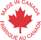 A logo with the Canadian flag leaf with the text "Made in Canada" in English and "Fabriqué au Canada" in French